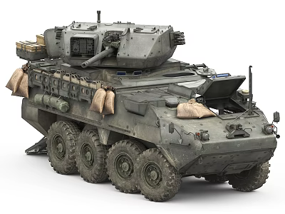 Modern Wheeled Armored Tank With Turret Storage Bags And Military Equipment 3d model
