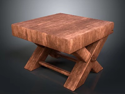 Wooden Stool With Square Top And Cross Legs Solid Wood Design 3d model