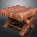 Wooden Stool With Square Top And Cross Legs Solid Wood Design