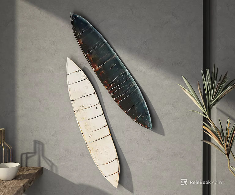 Two Surfboard Shaped Wall Decor In Modern Space 3d model 