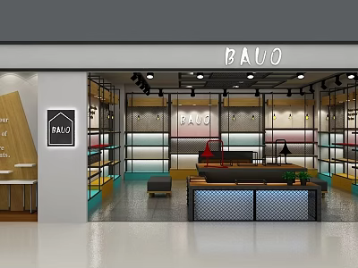 BAUO Shopping Mall Store Modern Interior With Shelves Display Areas And Bright Lighting 3d model