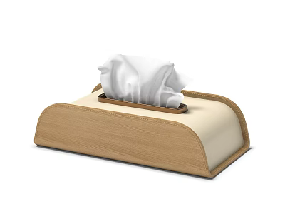 Wooden Beige Padded Tissue Box With Soft Tissues On Top 3d model