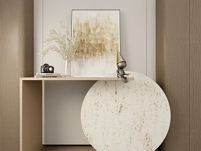 Modern Console Table With Framed Artwork Vintage Camera Dried Pampas And Circular Accent 3d model
