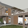 Modern Single Family House Featuring Large Glass Windows Balcony Metal Railing And Grass Area