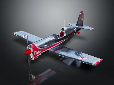 Balalaika Model Airplane With Red Propeller Silver Body And Red Star Wing Emblems Detailed Design 3d model