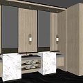 Modern Public Restroom Interior With Wooden Walls Marble Vanities And Mirrors