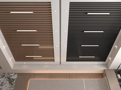 Modern Ceiling Design With Linear Slats And Lights 3d model