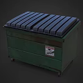 Green Trash Bin With Black Slatted Lid Warning Label And Wheels