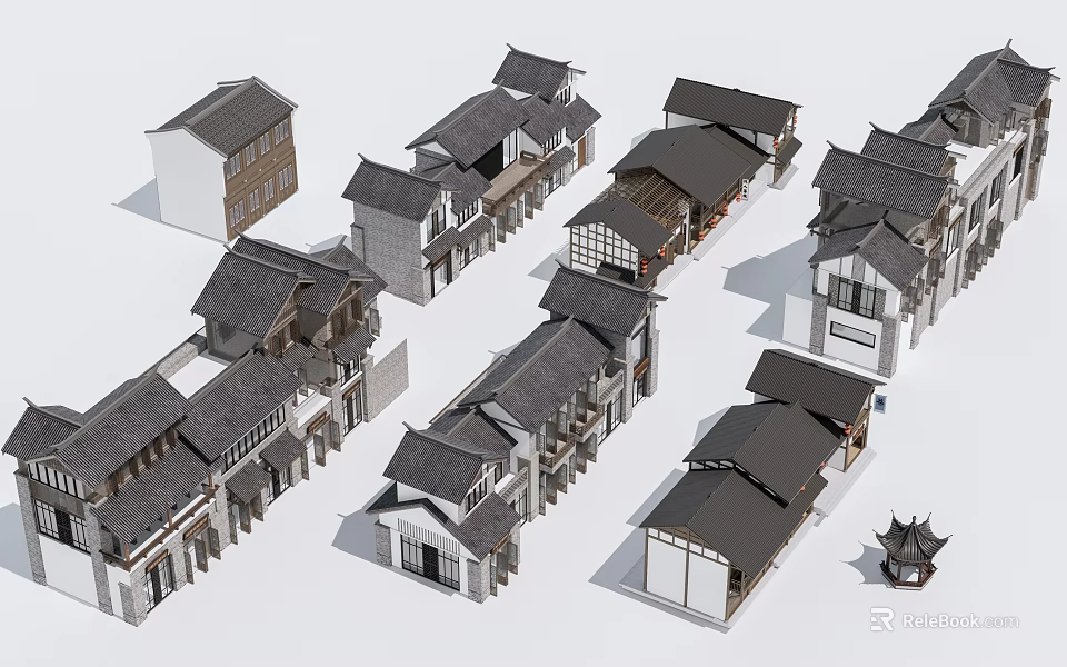 Traditional Rural Self Built Houses With Classic Tile Roofs And Architectural Design 3d model 