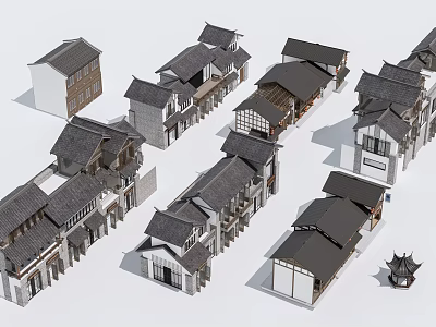 Traditional Rural Self Built Houses With Classic Tile Roofs And Architectural Design 3d model