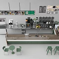 Modern Bar Interior With Coffee Machine Equipment Countertop Shelves And Green Bar Stools
