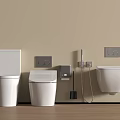 Modern White Floor Mounted And Wall Hung Toilets With Bidet Spray And Control Panels
