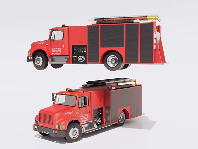 Red Fire Department Functional Vehicle With Ladder And Emergency Equipment 3d model