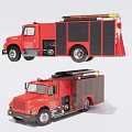Red Fire Department Functional Vehicle With Ladder And Emergency Equipment