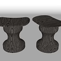 Two Wooden Stools With Curved Top Sculptural Base And Natural Texture