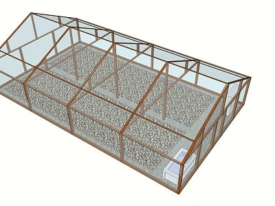 Modern Glass Sunshade Shelter With Wooden Frame And Pebble Floor For Outdoor Use 3d model