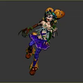 Vibrant Game and Movie Character with Green Hair Purple Skirt and Pumpkin Accessories