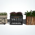 Decorative Flower Planters With Wooden Metal Designs And Colorful Flowers Green Plants