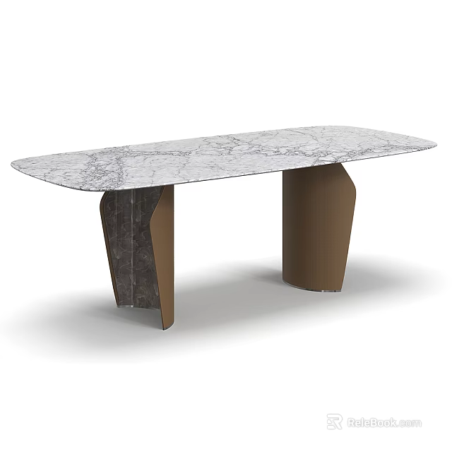 Oval Dining Table With Marble Top And Modern Brown Unique Legs 3d model 