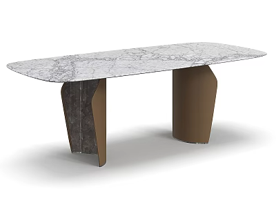 Oval Dining Table With Marble Top And Modern Brown Unique Legs 3d model