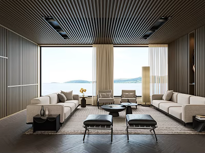 Modern Hotel Public Lounge Interior Design With Comfortable Sofas And Large Windows 3d model