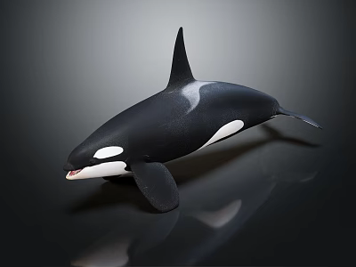 Black And White Orca Aquatic Animal With Dorsal Fin And Open Mouth 3d model