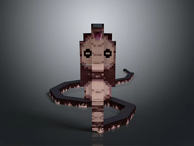 Pixel Art Reptile Snake Sculpture With Detailed Scales And Curved Body Design 3d model