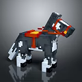 Pixel Art Horse Character Featuring Black White Gray Fur And Red Saddle Decoration