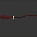 Red Pleated Brush With Brown Long Handle And Golden Decoration On Dark Background