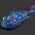 Blue Cartoon Fish Character With Scales Pink Mouth And 3D Model Design