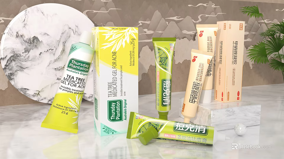 Pure Natural Tea Tree Aloe Vera Skincare Daily Life Products With Tubes And Packaging 3d model 