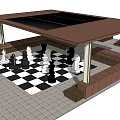 Wooden Outdoor Pergola with Checkerboard Floor and Chess Pieces Setup