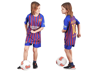 Boy Wearing Barcelona Soccer Jersey With Messi 10 Number And Soccer Ball 3d model