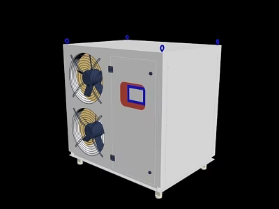White Industrial Air Conditioner Fan With Two Fans Digital Display And Wheels 3d model