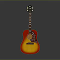 Acoustic Guitar With Red Yellow Gradient Finish And Floral Decorative Inlays