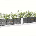 Modern Metal Fence With Vertical Slats White Posts Surrounded By Green Trees