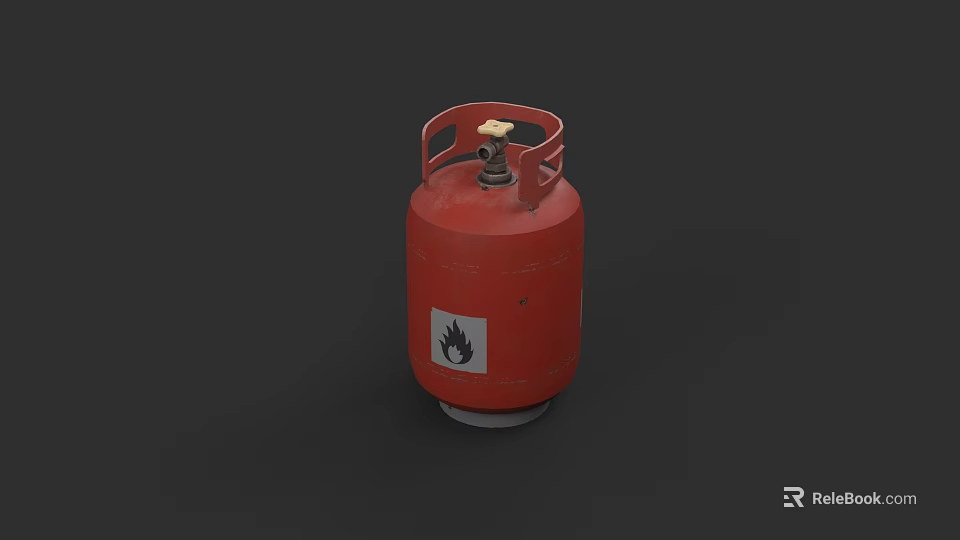 Red Industrial Gas Cylinder With Flame Symbol Storage Tank Equipment 3d model 