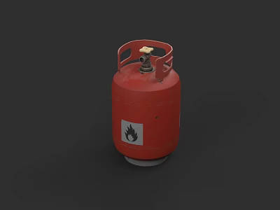 Red Industrial Gas Cylinder With Flame Symbol Storage Tank Equipment 3d model