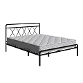 Modern Double Bed With Black Metal Frame And Gray Quilted Mattress