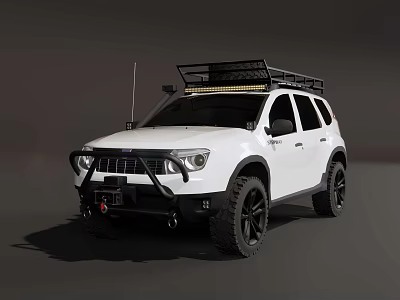 White Off Road SUV With Roof Rack Front Bumper Guard And Black Wheels 3d model