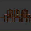 Wooden Carved Dining Table Set With Eight Chairs Red Cushions And White Plates