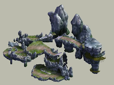 Garden Landscape With Rock Formations Stone Bridges Mossy Paths And Water Features 3d model