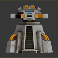 Futuristic Weapon Turret Structure With Orange Gray Body And Glowing Blue Yellow Accents