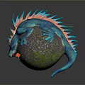 Game Movie Fantasy Character With Blue Body Orange Spikes Lying On Textured Sphere