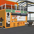 Industrial Equipment Based Container Shop Structure With Metal Frame And Outdoor Seating Area