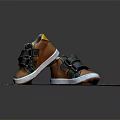 Kids Brown Shoes With Yellow Tongue Black Velcro Straps And White Rubber Sole For Comfortable Wear