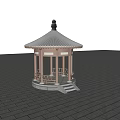 Traditional Chinese Pavilion With Circular Roof Wooden Pillars And Stone Floor