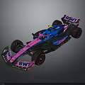 BWT Sponsored Formula Race Car With Blue And Pink Livery And Yellow Helmet