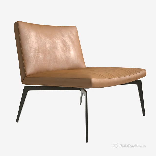 Tan Leather Leisure Chair With Modern Black Metal Legs And Sleek Design 3d model 