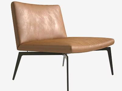 Tan Leather Leisure Chair With Modern Black Metal Legs And Sleek Design 3d model